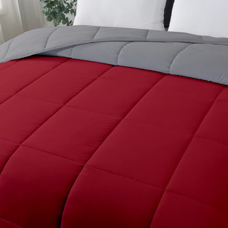 Image of Razzai Ultra-Soft Quilted Reversible Summer Season Ac Comforter 220 GSM (90 inch x 90 inch Inches /228cm x 228cm) - Queen Size Comforter|Silver /Burgundy|