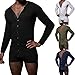 Cambkatl Mens Sexy Flap Butt Onesie One Piece Jumpsuit Pajamas V Neck Long Sleeve Henley Sleepshirt Rompers Novelty Pjs