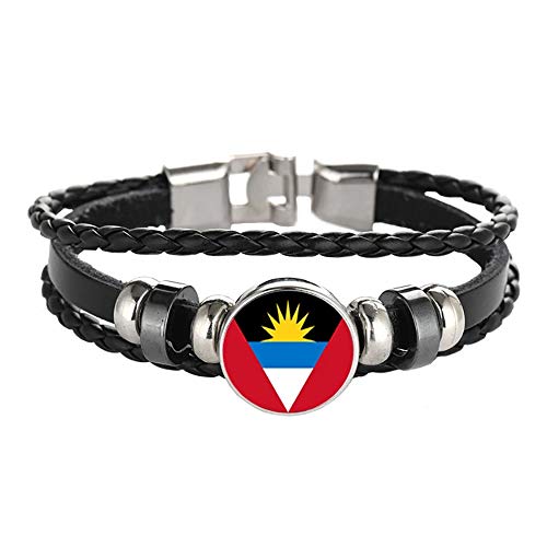 Drapeau Antigua-et-Barbuda Bracelet tressé en Cuir Chaîne Cristal Poignet Souvenir, Bracelet Fait Main pour Homme et Femme Cadeau d'une journée spéciale