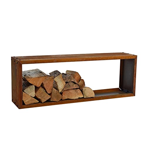 ESTEXO Kaminholzregal Brennholzregal Edelrost Feuerholzregal Rost Cortenstahl Holzregal Ablage Kaminholzständer Stapelregal (115x40x25 cm)-3