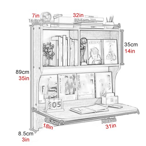 Bureau mural pliable blanc table rabattable gain de place avec étagères de rangement