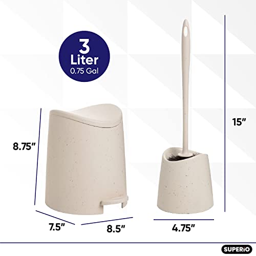 Image of Superio Small Plastic Bathroom Trash Can with Lid 3 Liter Modern Curved Step On Trash Can with Foot Pedal, Mini Kitchen Waste Bin, Durable and Soft Close for Bedroom, Office, Under Desk (Ecohome-Set)