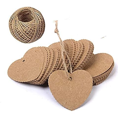 Dproptel Heart Shaped Kraft Paper Cards Gift Favor Tags Price Tags for Wedding Christmas Party Supplies with 20m Jute Twine (Brown) Cover
