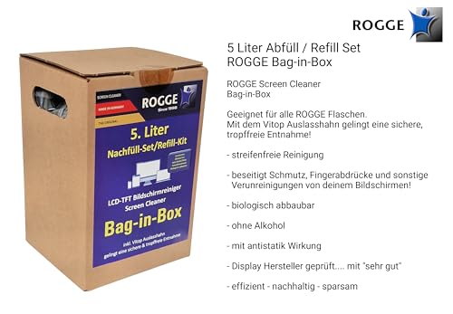 ROGGE Bildschirmreiniger 5 Liter Abfüllsystem. Für alle Sprayflaschen geeignet. Original Reiniger für LED - LCD - TFT - OLED - Plasma - TV Displays Streifenfrei und biologisch abbaubar – Bild 8