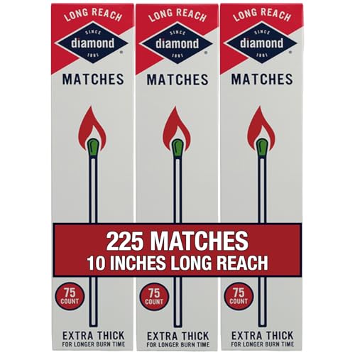 Diamond Long Reach Matches 75 Count (3 Pack Total 225 Matches) Strike on Box Wooden Matches for Fireplace Grill Candles & Camping Long Burn Time Safety Matches