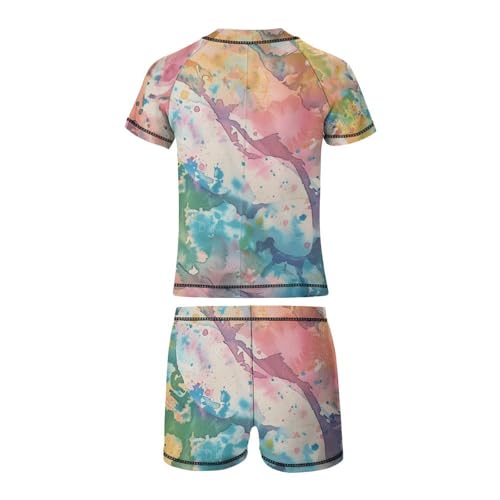 Watercolor Snake Skin Tie-dyeChildren's Casual Swimsuit Set - Simple and Versatile8-10Y（130cm）3