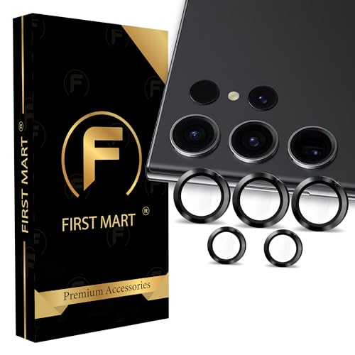 Image of FIRST MART Black Camera Ring Guard Protector for Samsung Galaxy S23 Ultra | Tempered Glass with Metal Alloy Rings, HD Clear, Scratch Resistant, Case-Friendly | Pack of 1