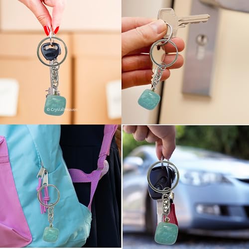 Image of Amazonite Keychain - Certified Crystal Key Chain and Key Ring for Girls, Cute Gemstone Accessory - Stylish Keychains Ideal Gift for Birthdays Women, Teens, and Kids