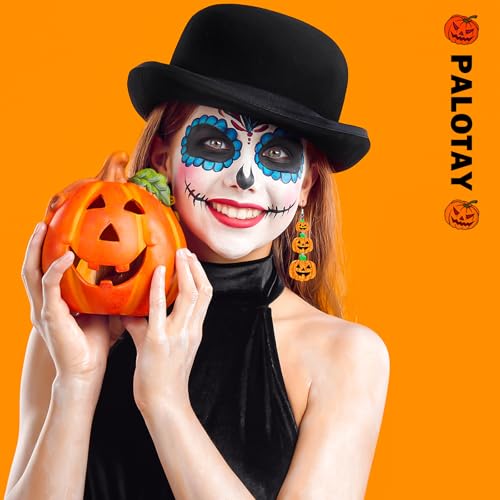 Halloween Pumpkin Earrings Acrylic Sparkling Pumpkin Dangle Earrings Set for Women Halloween Costume Accessories Gifts4