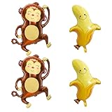 BIMSJIA Monkey Banana Balloons Fruit Shaped Foil Mylar Balloon for Baby Shower Woodland Animals Theme Birthday Party Supplies Decorations 4PCS
