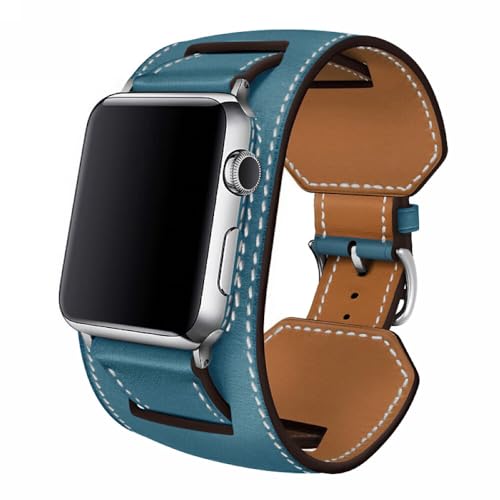 Bracelet iWatch Series 10 46 mm Cuir Bleu Ciel Ajustable avec Coque