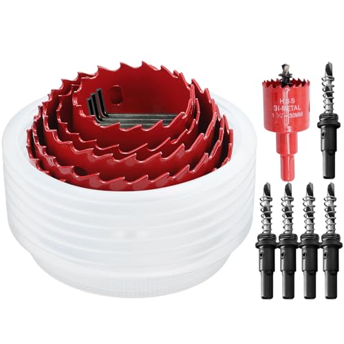 Hole Saw Sets, 30mm-100mm Holesaw Set with Dust Catcher & Hex Shank, 6-Piece M42 Bi-Metal Hole Cutter Set, Metal Hole Saw Drill Bit – Perfect for Handymen, DIY Enthusiasts, Recessed Lights, Wood, PVC