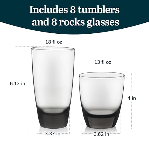 Libbey Classic Smoke 16-Piece Tumbler and Rocks Glass Set