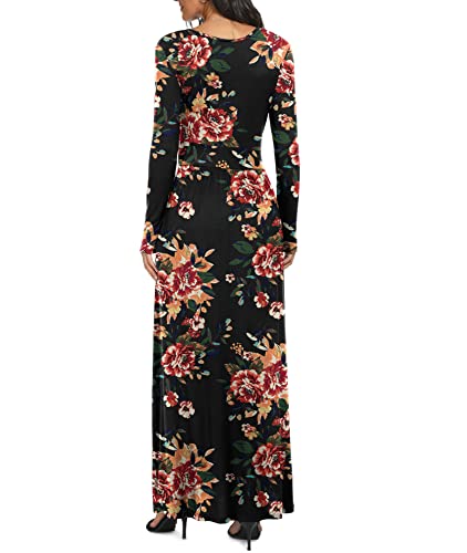 Image of LILBETTER Women Long Sleeve Deep V Neck Loose Plain Long Maxi Casual Dress