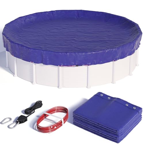 24 FT Round Pool Cover, [ 2025 Upgraded ] Above Ground Pool Cover, Heavy Duty Winter Pool Cover, Cold and UV Resistant, Cable and Pulley System