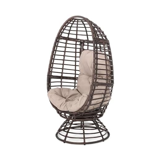 Christopher Knight Home Frances Outdoor Wicker Swivel Egg Chair with Cushion, Dark Brown, Beige