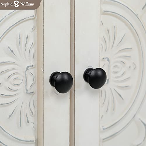 Sophia & William 2-Door Accent Cabinet, Distressed Storage Cabinet With Iron Stamped Floral Pattern For Entryway Living Room Bedroom, White #TOP2