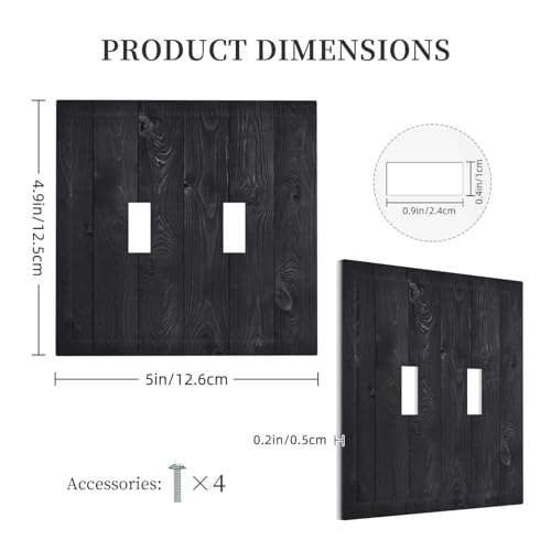 Decorative Switch Plate Covers Vintage Black Wood Plank Wooden Board 2 Gang Light Switch Cover Plate Unique Double Toggle Wall Plate Outlet Covers for Farmhouse Bedroom Home Decor