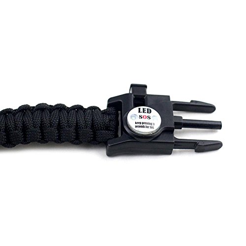 Pulseira de paraquedista trançada Alloet com bússola apito SOS luz LED, Preto, 235.00*23.00*15.00mm