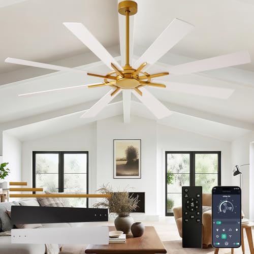 Image of Depuley Ceiling Fan Without Light: 72 Inch Big Indoor Outdoor Fan with Remote APP Control - Brass White Large Ceiling Fan no Light 8 Blade Reversible Quiet DC Motor Memory Function Timer