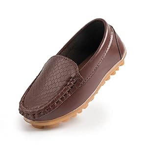 Kannior Boys Girls Leather Loafers Slip-On Texture Flats Boat Dress Moccasin Schooling Daily Walking Shoes(Toddler/Little Kids)