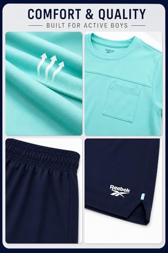 Image of Reebok Boys Athletic Shorts Set - 2 Piece Summer Clothes Outfit with Graphic Tee and Boys Basketball Shorts for Active Kids