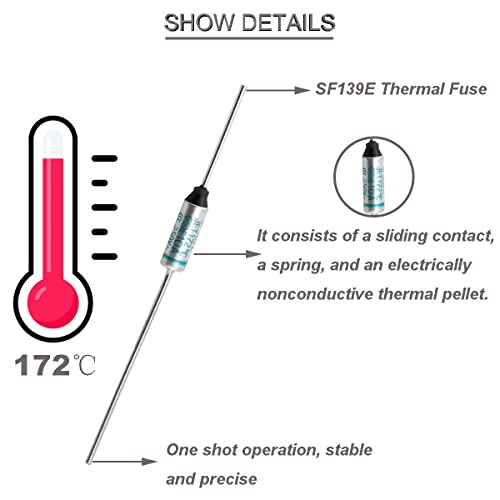 10 pcs sf169e sefuse 10a 250v metal thermal cutoffs thermal fuse 172 degree with gt-1 crimp terminal silicone fiberglass sleeving for household electrical appliances