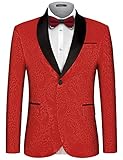 MAGE MALE Mens Floral Tuxedo Jacket Paisley Shawl Lapel One Button Blazer Jacket Slim Fit Dinner Party Prom Tuxedo Red