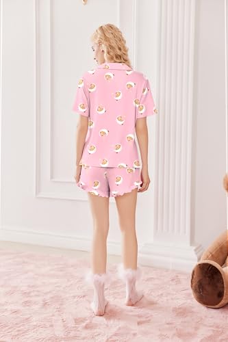 Image of Ekouaer Pajamas Set for Women Short Sleeve Sleepwear Button Down Pjs Lounge Sets Soft Nightwear