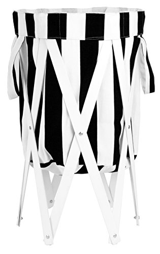 MAX RAE Collapsible Laundry Hamper with White Wood Frame Dirty Clothes Storage Removable Fabric Bag with Handles Easy to Carry and Clean Nursery Kids Bedroom Bathroom Black White Stripes