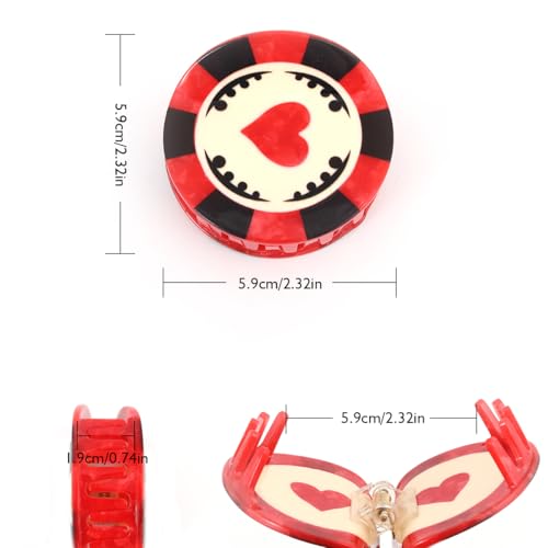 Personalized Acetate Chip Hair Claw Clip with Las Vegas Gaming Chip Design, Red and Black, 1 Piece