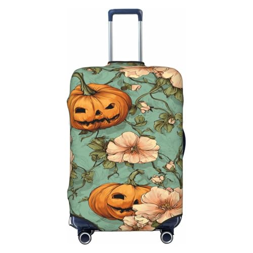 Halloween Pumpkins With Flowers Elastic Travel Luggage Covers Dustproof Scratch-Resistant Suitcase Protector Fit 22-24 Inch