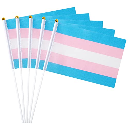 Image of GentleGirl 12 Pack Transgender Pride Rainbow Flags Transgender Trans Small Mini Hand Held Stick Flag Gay LGBT Festival Party Parades Decorations