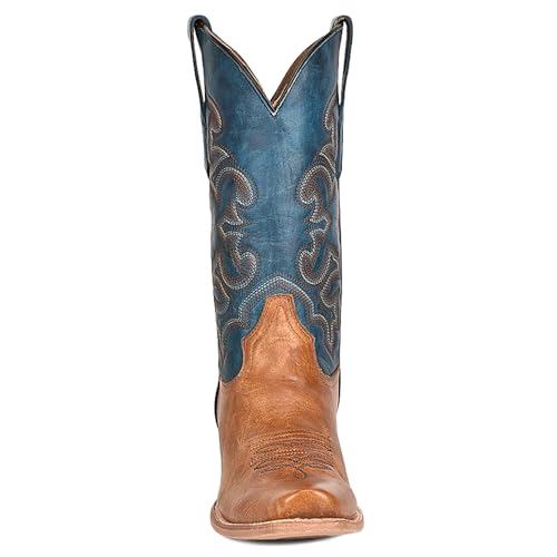 CORRAL MEN'S SAND/NAVY BLUE EMBROIDERY HORSEMAN TOE, LEATHER WITH RUBBER INSERT SOLE, WESTERN A43783