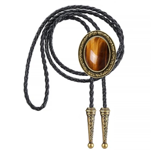 Image of Jeilwiy Bolo Tie for Men Western Cowboy Tie Necklace Gold Bolo Tie Leather Necktie Halloween Tie Accessories for Women