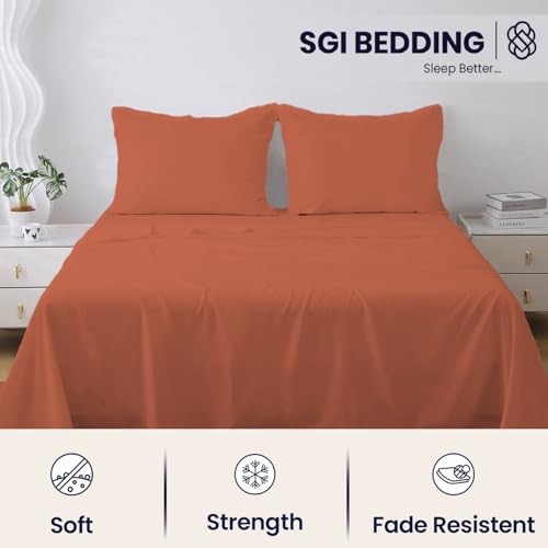 Image of SGI bedding 100% Egyptian Cotton Sheets Queen Size - 600 Thread Count Sheets Set, Soft, Cooling, 15 inch Deep Pocket, Luxury Hotel Bedding, Breathable, Durable - Terracotta