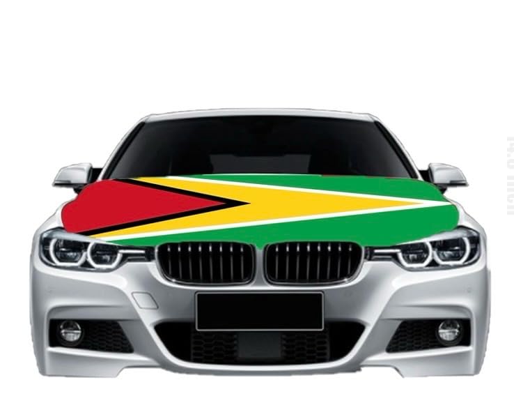 Image of Car Hood Cover Country Flag Hood Cover Durable Weatherproof Universal Fit Car Cover for All Seasons Protection Custom Fit for Cars Trucks SUVs (Guyana)
