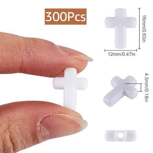 SUNNYCLUE 300Pcs Cross Bead Bulk White Cross Beads Easter Charms Small Chunky Crosses Opaque Acrylic Crucifix Mini Spacer Loose Bead for jewellery Making Beads Assortments DIY Necklace Bracelet - Image 2