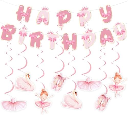 Kreatwow Ballerine rose Décorations de fête d'anniversaire Ballerine Bannière d'
