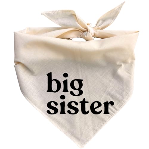 Big Sister Dog Bandana Natural Light Beige Minimal Cream Neutral Color Announcement to Family Husband Reveal