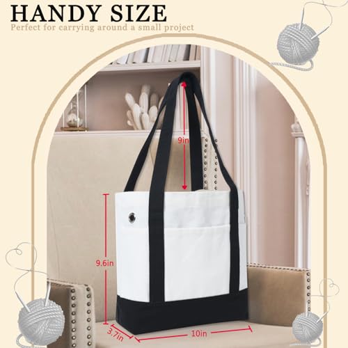 Image of Yarn Bag, Canvas Crochet Tote, Yarn Storage Organizer Holder for Crocheting, Crochet Accessories, Knitting Needles Project Bag, Portable Knitting Bags and Totes