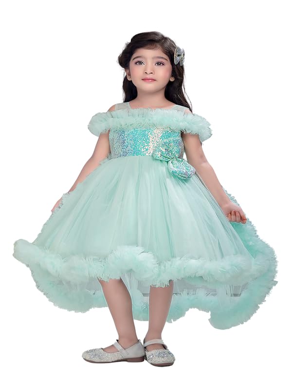 Image of Ministitch Kids Girls Barbi Tail Look Sequence Yoke Net Off Shoulder Party Bithday wear Frock and Dresses