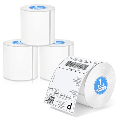 Image of MOREBLUE 4x6 Thermal Label 4 Roll,1600 Self-Adhesive Shipping Labels, Strong Sticky Smudge-Free & Jam-Free Thermal Printer Labels for Ecommerce & Courier Shipping Sticker
