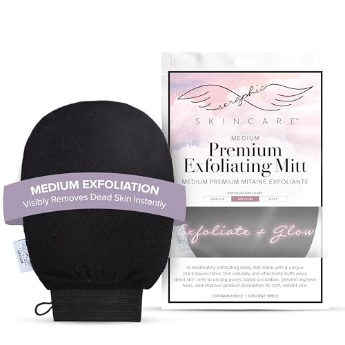 Seraphic Skincare Premium Exfoliating Mitt for Body, Medium – Viscose Fiber Korean Exfoliating Glove for Normal to Dry Skin – Body Exfoliator for Self-Tan Removal and Application
