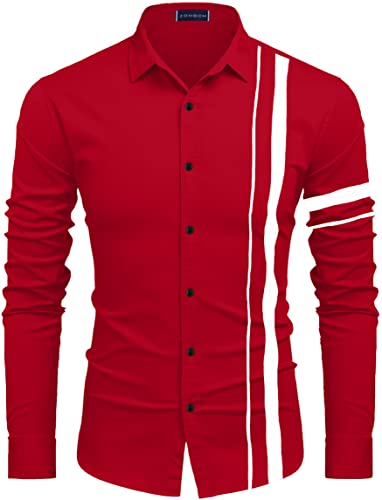 Image of Zombom Men Cotton Polyester Blend Regular Fit Striped Full Sleeve Casual Shirt
