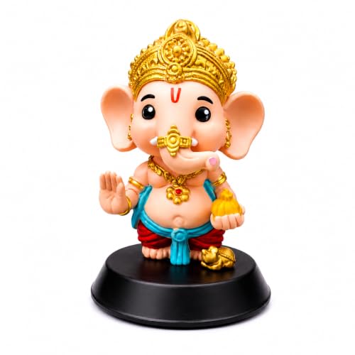 Image of Ganesh Idol for Car Dashboard, Cute Lord Ganesha Murti for Home Decor, Office Table, Dashboard Decoration, Spiritual Gift, Resin Figurine | Car Dashboard & Home Decor, Premium Ganpati Murti, Gold Finish, Small Lord Ganesha Statue