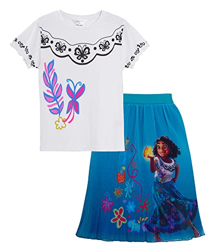 Disney Official Encanto Dress for Girls Long Chiffon Encanto Skirt + T-Shirt Set 2 Piece Outfit Mirabel Dress Up Costume Age 9-10 Years
