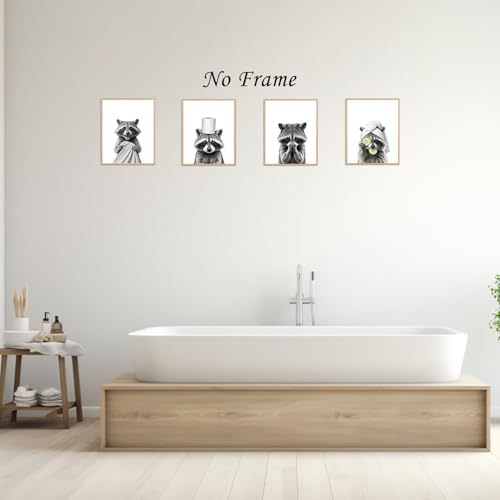 Image of Boat Wades Funny Bathroom Raccoon Wall Art Prints Set of 4, Raccoon Bathroom Decor, Cute Trash Panda Posters Pictures Wall Decor for Bath Room Washroom Restroom Toilet, 8x10 Unframed
