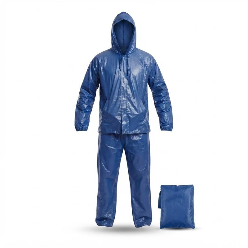 elevea 𝟏 𝐘𝐞𝐚𝐫 𝐖𝐚𝐫𝐫𝐚𝐧𝐭𝐲 Men's Waterproof PVC Rain Suit, Hooded Jacket & Trouser Set with Carry Pouch, Lightweight Reusable Rainwear for Motorcycle Riding-picture-0