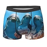 ZHAOUR Herren Boxershorts - Stretch Funny Delphin Looking at You Print Unterwäsche mit breitem Bund für Workout, Laufen, Alltag, Schwarz , L